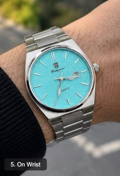 Elegant Turquoise Dial Stainless Steel Quartz Watch - Image 3