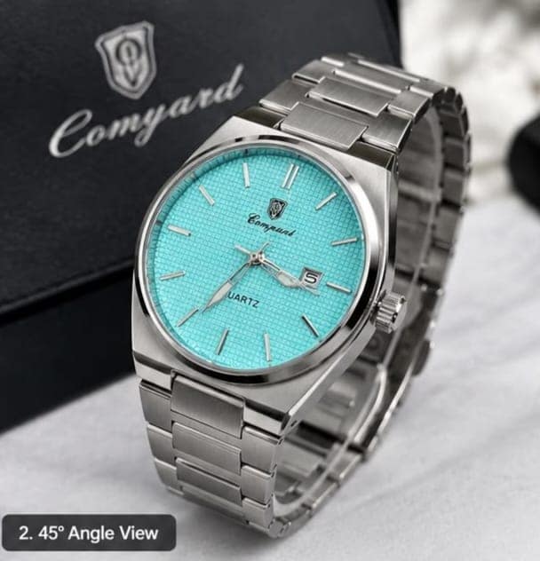 Elegant Turquoise Dial Stainless Steel Quartz Watch - Image 2